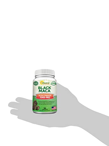 Black Maca Root - 180 Capsules - Max Strength 1000mg Per Serving - Gelatinized Maca Root Extract Supplement from Peru - Natural Pills to Support Health & Pure Energy - Non-GMO