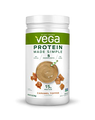 Vega Protein Made Simple - Caramel Toffee (10 Servings), 9.1 Oz - Delicious Plant Based Healthy Vegan Protein Powder - Stevia, Dairy & Gluten Free, Non GMO, No Gums