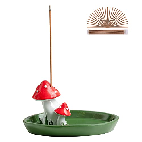 Cute Mushroom Incense Holder with 30 Incense Sticks, Handmade Incense Stick Burner, Nature Theme Incense Tray, Adorable Home Decoration Accessories