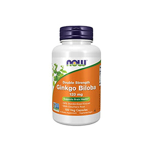 NOW Supplements, Ginkgo Biloba 120 mg, Double Strength, Non-GMO Project Verified, 100 Veg Capsules