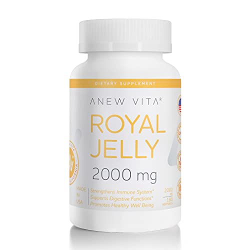 Anew Vita Royal Jelly Supplement. Nutrient Rich Superfood. Gut & Immune System Support. 2000mg. 180 Softgels