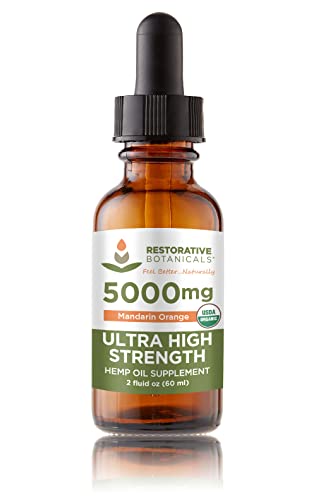 Ultra High Strength Hemp Oil - 5000mg Mandarin Orange Flavor (2 oz - 120 Servings) Restorative Botanicals - Pain Relief for Weary Muscles & Joints, Healthy Sleep, Mental Clarity