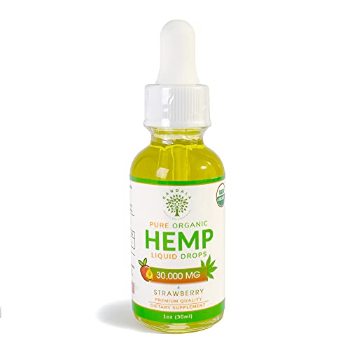 Organic Pure Hemp Oil 30,000 MG, by Kandala for Pain & Stress Natural Hemp Drops – Helps with Sleep, Skin, and Hair (1 Pack, Strawberry)