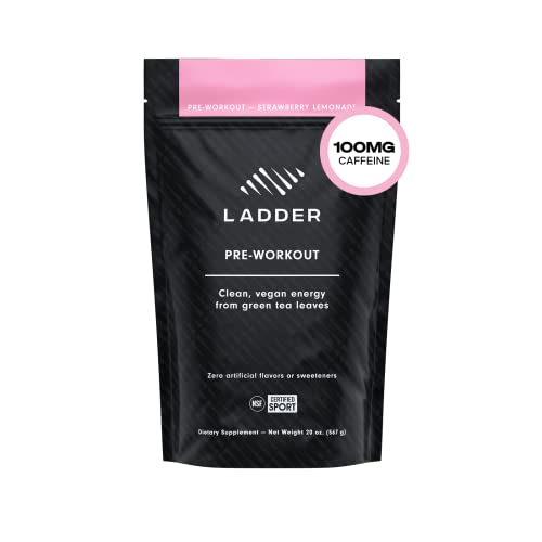 LADDER Sport Pre Workout Powder, 100mg Caffeine, Beta-Alanine, Creatine, Theanine, Clean Energy with No Artificial Sweeteners, NSF Certified for Sport (Strawberry Lemonade, 20 Ounce (Bag with Scoop)