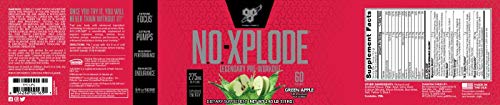 BSN N.O.-XPLODE Pre Workout Powder, Energy Supplement for Men and Women with Creatine and Beta-Alanine, Flavor: Green Apple, 60 Servings