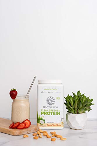 Sunwarrior Clean Greens & Protein Powder Vegan Superfood - No Added Sugar, Non-GMO, Soy Free, Gluten Free, Dairy Free, Keto Friendly, Athletic Greens Plant Based Protein Powder