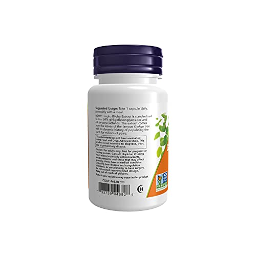 NOW Supplements Ginkgo Biloba 120 mg Double Strength Non-GMO Project Verified, 50 Veg Capsules