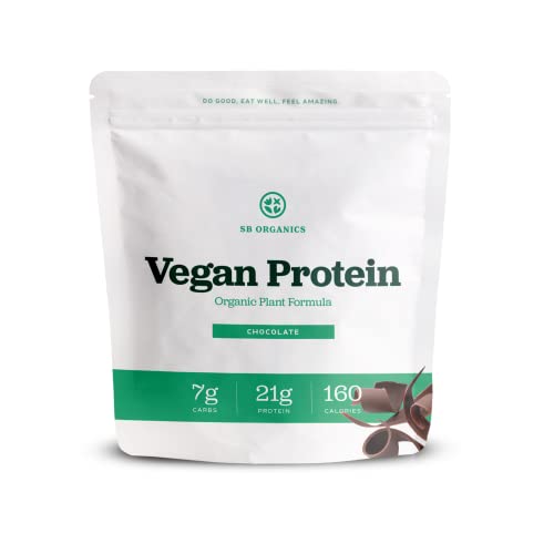 SB Organics Chocolate Vegan Protein Powder - 1.46 lb Canister of Plant Based Organic 21g Protein Blend Shake Mix - Soy, Dairy, and Gluten Free