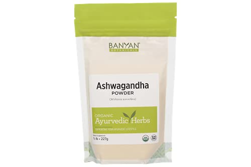 Banyan Botanicals Organic Ashwagandha Powder – Withania somnifera – for Healthy Adrenals & Immune System, Stress Relief, Strength, Balanced Mood & More* – 1/2lb. – Non-GMO Sustainably Sourced Vegan