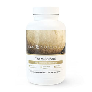 EcoNugenics - Ten Mushroom Formula - 120 Capsules - Medicinal Mushroom Supplement & Immune System Support - Reishi, Lions Mane, Cordyceps, Turkey Tail, Maitake, Shiitake, Organic Wellness Formula