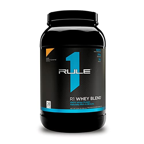 Rule One Proteins, R1 Whey Blend - Lightly Salted Caramel, 24g Fast-Acting Whey Protein Concentrates, Isolates, & Hydrolysates Per Serving, With Naturally Occurring EAAs & BCAAs, 2 Pounds, 28 Servings