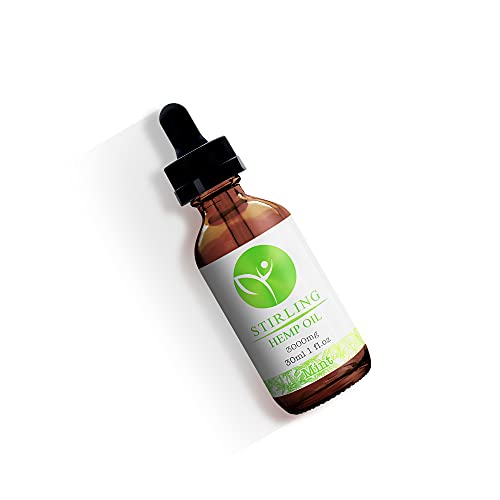 Hemp Oil for Stress and Plain - Organic, USA Hemp w/ MCT - Great Mint Flavor - It’s The Real Deal - 3000mg 1oz Bottle - Stirling