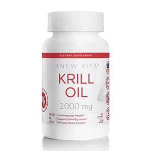 Anew Vita Krill Oil Supplement. EPA DHA Omega-3 Fatty Acids. Supports Cardiovascular Health, Healthy Joints, Bone Health. 1000mg. 60 Softgels