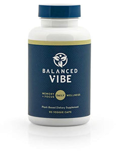 Balanced Vibe Memory + Focus Supplement - Promotes Healthy Brain and Concentration - Made with Proprietary Blend of Organic Lion’s Mane, Bacopa, Rhodiola, Nootropic w/Adaptogens - 90 Caps