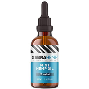 ZEBRA HEMP Mint Oil – USA Made - Organic Grown Hemp Oil Drops in Tincture for Anxiety, Pain & Stress Relief, Healthy Sleep and Mood Support – 750 mg