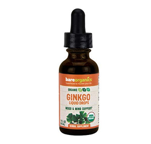 BareOrganics Ginkgo Liquid Drops, Herbal Supplement, 1 Ounce