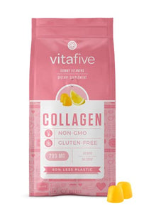 Vitafive Collagen Gummies for Women : Non-GMO & Gluten Free Hair Skin and Nails Gummies Made with Hydrolyzed Collagen, Biotin, Vitamin C, Vitamin E, & Zinc - Natural Lemon Flavor, 200mg (1-Pack)