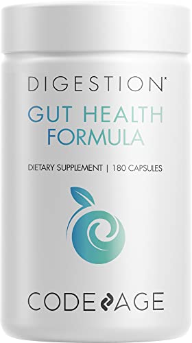 Codeage Gut Health Supplements Vegan Formula - L Glutamine, Zinc, Turkey Tail Mushroom Powder, Tonic Mushroom, Maitake, Micro Algae, Mineral, Licorice Root DGL - Probiotics, Prebiotics - 180 Capsules