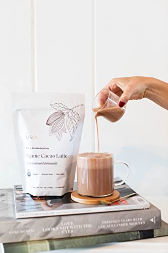 TUSOL Organic Cacao + Ashwagandha Latte Mix - Supports Metabolism, Immunity, and Cellular Health - for Stress and Inflammation - Vegan and Gluten-Free