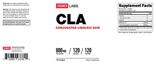 Staunch CLA (Conjugated Linoleic Acid) 120 Softgels, Non-GMO, Gluten Free