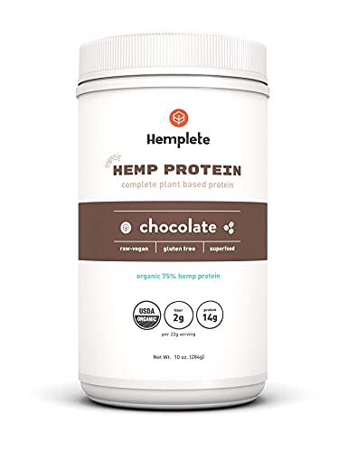 Organic Plant-based Chocolate Hemp Seeds Protein Powder by Hemplete, 75% Hemp Protein 10oz, 14g Protein Per 22g Serving