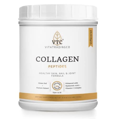 VitaTradingCo. Grass-Fed Collagen Peptides Plus Hyaluronic Acid and Vitamin C | Pasture Raised | Paleo & Keto Friendly | Gluten and Dairy Free | Non-GMO | Type I and III | Unflavored | 30 Servings