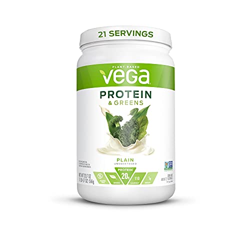 Vega Protein and Greens, Plain Unflavored, Vegan Protein Powder, 20g Plant Based Protein, Low Carb, Keto, Dairy Free, Gluten Free, Non GMO, Pea Protein for Women and Men, 1.3 Pounds (21 Servings)