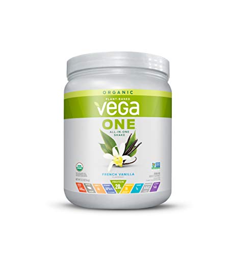 Vega One Organic, French Vanilla, Meal Replacement Protein Powder, Vegan, Plant Based, Superfood, Vitamins, Probiotics, Dairy Free, Gluten Free, Pea Protein for Women and Men, 12.2 Ounces (9 Servings)