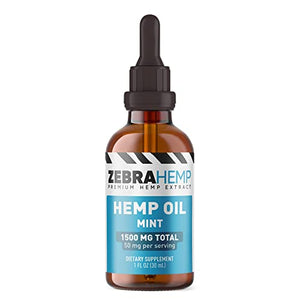 ZEBRA HEMP Mint Oil – USA Made - Organic Grown Hemp Oil Drops in Tincture for Anxiety, Pain & Stress Relief, Healthy Sleep and Mood Support – 1,500 mg