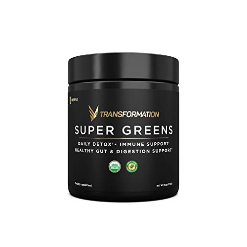 Organic Super Greens Superfood Powder - Immune & Energy Support | Made with Natural Ingredients | Detoxifying & Alkalizing Minerals - Spirulina, Chlorella, Wheatgrass, Spinach, Alfalfa & More (1)
