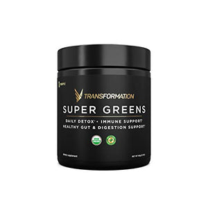 Organic Super Greens Superfood Powder - Immune & Energy Support | Made with Natural Ingredients | Detoxifying & Alkalizing Minerals - Spirulina, Chlorella, Wheatgrass, Spinach, Alfalfa & More (1)