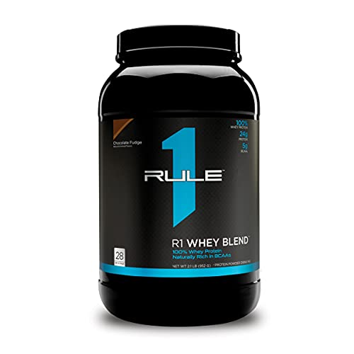Rule One Proteins, R1 Whey Blend - Chocolate Fudge, 24g Fast-Acting Whey Protein Concentrates, Isolates, and Hydrolysates Per Serving, with Naturally Occurring EAAs and BCAAs, 2 Pounds,28 Servings