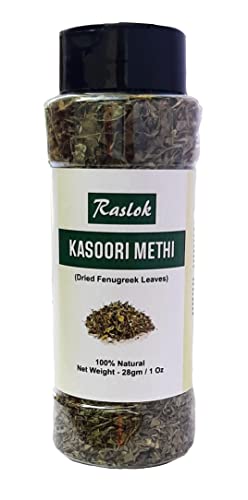 Raslok Fenugreek Leaves Dried All Natural Kasoori Methi | 1oz - 28gm | Popular Seasoning in Indian and Middle Eastern Cuisine | All Natural | Vegan | Gluten Friendly | NON-GMO | Indian Origin