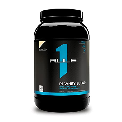 Rule One Proteins, R1 Whey Blend - Birthday Cake, 24g Fast-Acting Whey Protein Concentrates, Isolates, and Hydrolysates Per Serving, with Naturally Occurring EAAs and BCAAs, 2 Pounds, 28 Servings