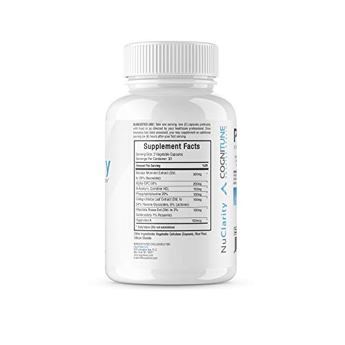NuClarity - Premium Nootropic Brain Supplement - Focus, Energy, Memory Booster - Mental Clarity & Cognitive Support - Ginkgo Biloba, Bacopa Monnieri, Alpha-GPC, Phosphatidylserine, Rhodiola Rosea