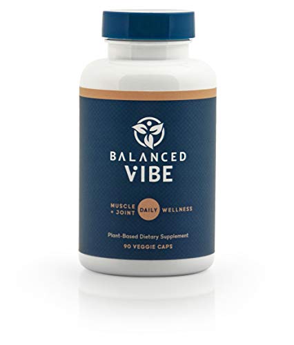 Balanced Vibe Muscle + Joint Herbal Supplement - Made with Proprietary Blend of Organic Turmeric Curcumin, Resveratrol, Frankincense, Boswellia, Grapeseed, Rosemary - 90 Caps