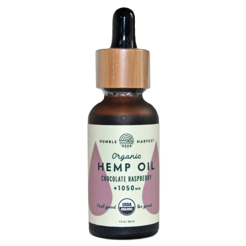 HUMBLE HARVEST Organic True Hemp Oil Extract, 1050mg, Chocolate Raspberry - Pure, Certified USDA Organic, Tincture, Vegan, Non-GMO, Quality, Mind/Body Balance, 1 Ounce Bottle