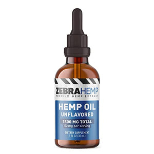 ZEBRA HEMP Natural Oil – USA Made - Pure Organic Oil Drops in Tincture for Anxiety, Pain & Stress Relief, Sleep and Mood Support – 1,500 mg