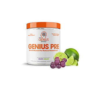 Genius Pre Workout – All Natural Nootropic Preworkout Powder & Caffeine-Free Nitric Oxide Booster with Beta Alanine and Alpha GPC - Focus, Energy and Muscle Building Supplement, Grape Limeade, 338G