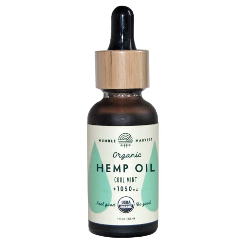 HUMBLE HARVEST Organic True Hemp Oil Extract, 1050mg, Cool Mint - Pure, Certified USDA Organic, Tincture, Vegan, Non-GMO, Quality, Mind/Body Balance, 1 Ounce Bottle