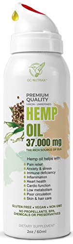 Hemp Seed Oil Extract, 37000mg (2oz) Product of USA for Pain Anxiety, Stress Relief, Sleep Aid–Focus, Mood Improvement, Intake Control Spray Bottle- Supports Intermittent Fasting and Keto/Vegan Diet