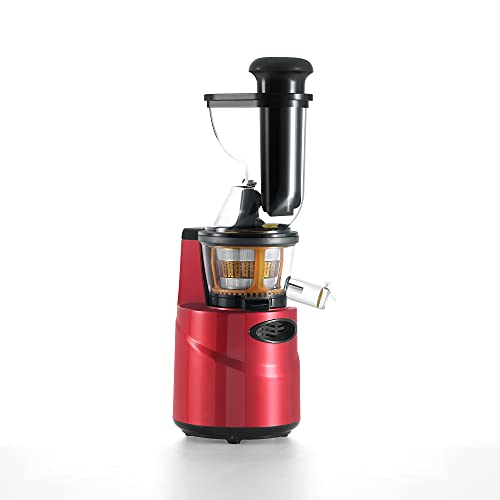 Empava Masticating Slow Juicer 150W Cold Press Juicer Machine Reverse Function High Juice Yield Juicer Extractor with Big Feed Chute Red