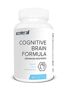 ACCELERALL Extra Strength Nootropic Brain Formula - Natural Memory, Focus & Concentration - Supports Brain Function with DMAE, Ginkgo Biloba & Bacopa, 60 Capsules