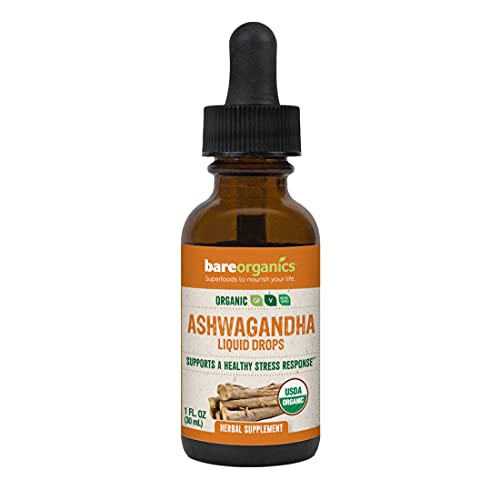 BareOrganics Ashwagandha Root Liquid Drops, Herbal Supplement, Organic Stress Relief Drops