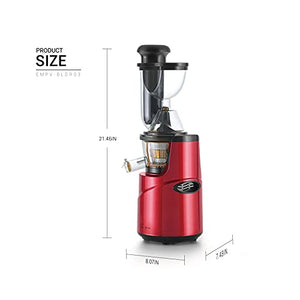 Empava Masticating Slow Juicer 150W Cold Press Juicer Machine Reverse Function High Juice Yield Juicer Extractor with Big Feed Chute Red