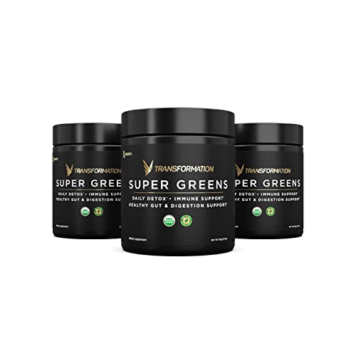 Organic Super Greens Superfood Powder - Immune & Energy Support | Made with Natural Ingredients | Detoxifying & Alkalizing Minerals - Spirulina, Chlorella, Wheatgrass, Spinach, Alfalfa & More (3)