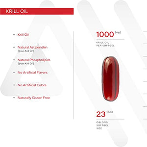 Anew Vita Krill Oil Supplement. EPA DHA Omega-3 Fatty Acids. Supports Cardiovascular Health, Healthy Joints, Bone Health. 1000mg. 60 Softgels