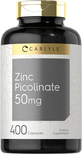 Zinc Picolinate 50mg | 400 Capsules | Value Size | Non-GMO and Gluten Free Supplement | by Carlyle