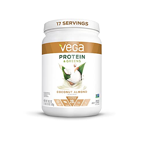 Vega Protein and Greens, Coconut Almond, Vegan Protein Powder, 20g Plant Based Protein, Low Carb, Keto, Dairy Free, Gluten Free, Non GMO, Pea Protein for Women and Men, 1.1 Pounds (17 Servings)