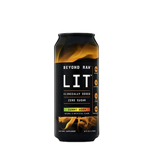 Beyond Raw Lit On-The-Go | Ready to Drink Cans | Contains Caffeine, L-Citruline, and Beta-Alanine | Nitrix Oxide Preworkout Supplement | Gummy Worm | 12 Cans